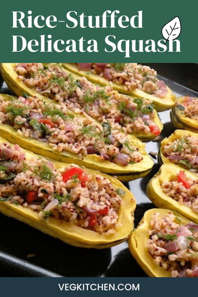Pinterest pin for Vegan Rice-Stuffed Delicata Squash