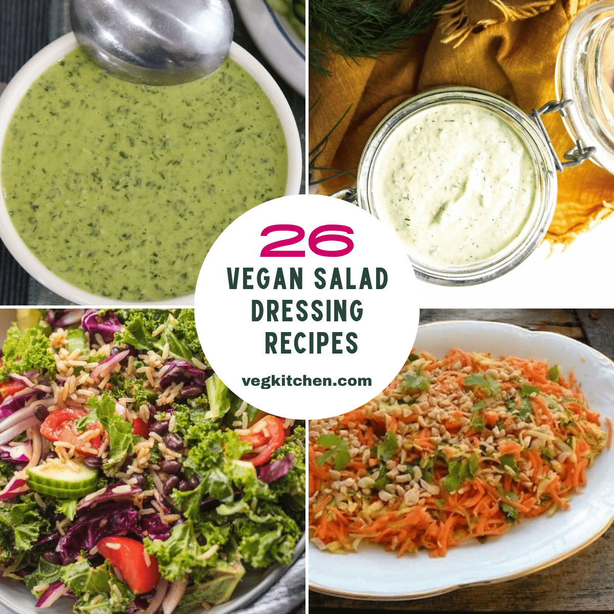 26 Vegan Salad Dressing Recipes collage graphic