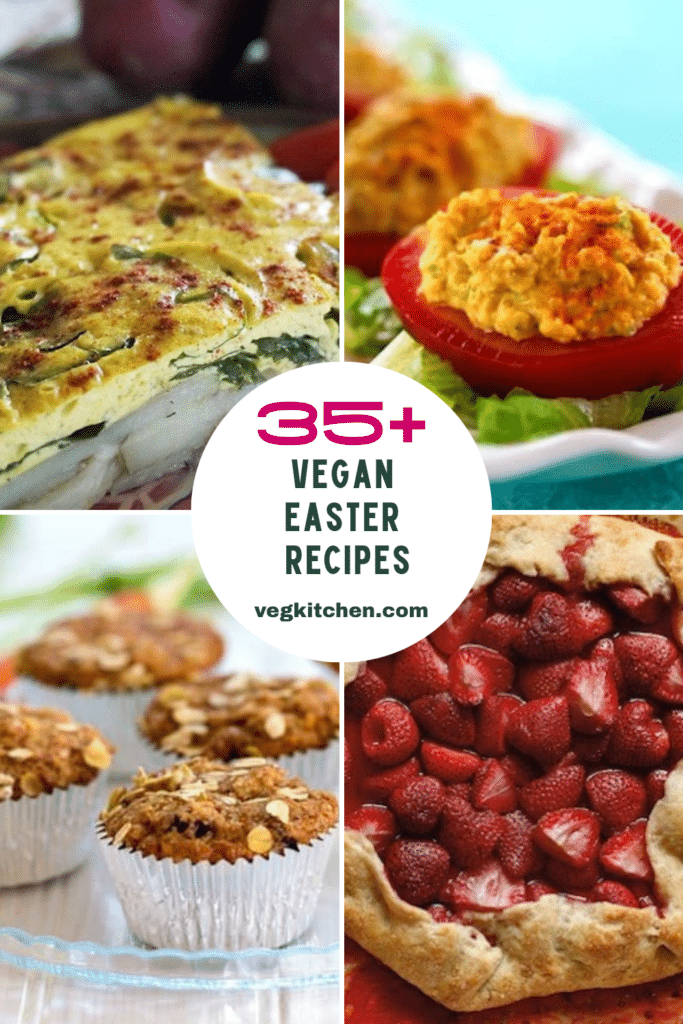 35+ vegan Easter recipes including frittata, deviled tomatoes, carrot muffins and strawberry tart